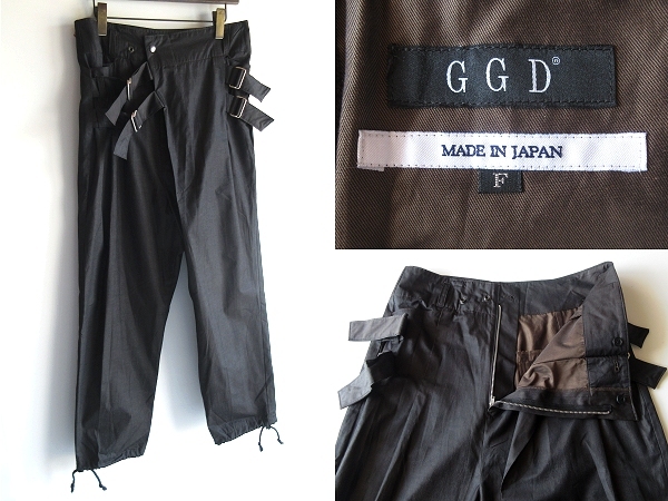GGD 高密度ポリコットン 裾ドローコード ベルテッド ワイドパンツ FREE ダークブラウン 日本製 原宿 モード系 00s ネオビンテージ Y2K拍卖