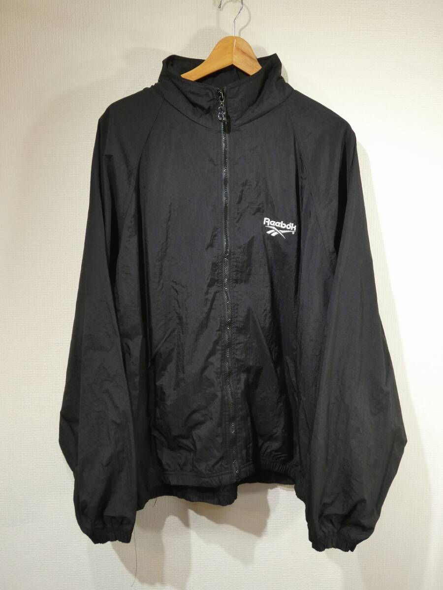 レア 90s ビンテージ Reebok リーボック ビッグ ベクターロゴ ブラック ナイロン ジャケット ウインドブレーカー L (XL位) 80s USA 古着拍卖