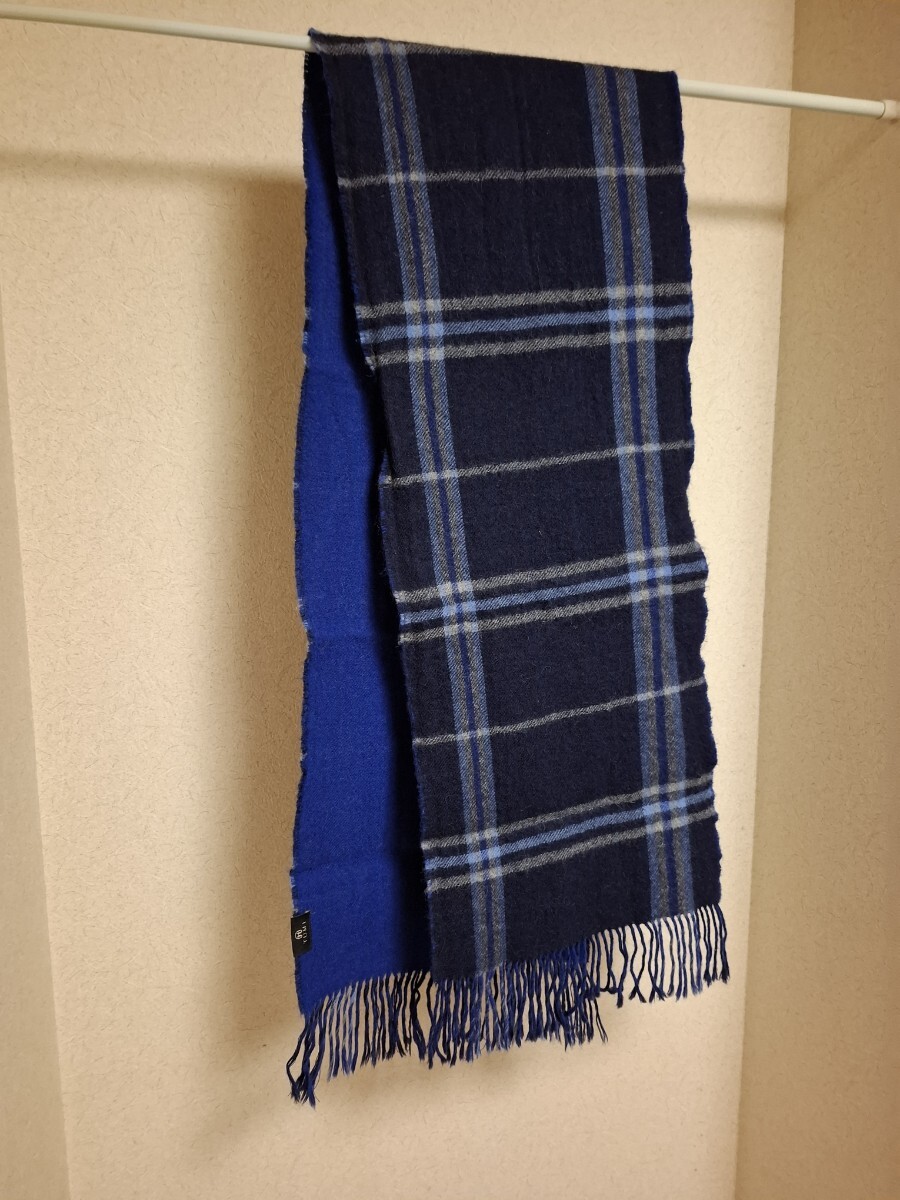 マフラー チェックBLUE 暖かい。アルパカ素材格安!めっちゃ、良質!拍卖