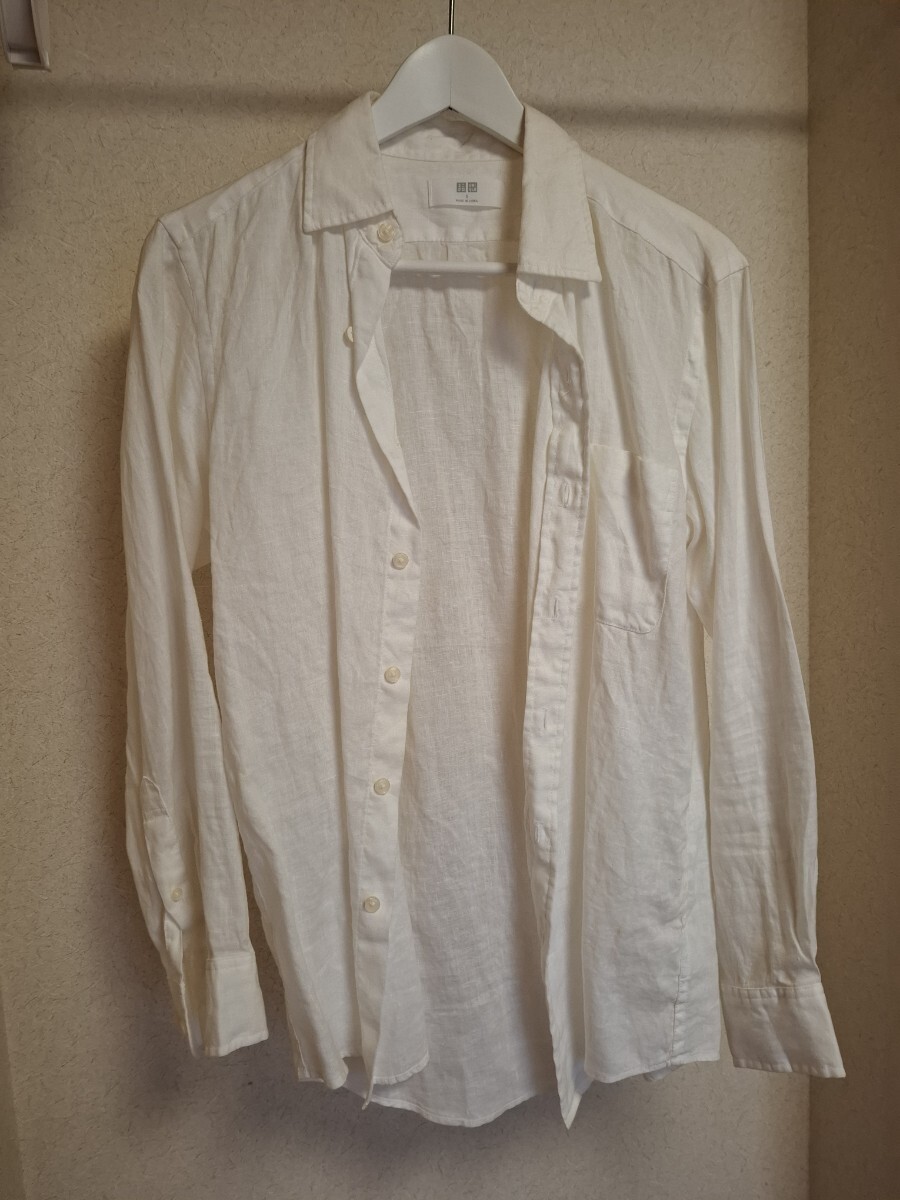 UNIQLO 長袖シャツ シャツ 白 トップス ホワイト女性格安です!ほぼ新品!拍卖