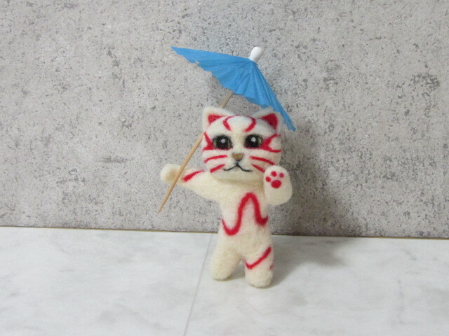 ★★★ 歌舞伎 猫 ちゃん ~♪( `ー´)ノ ~★★★ 白猫 ☆ 羊毛フェルト ☆ KABUKI ☆ 1点物 ☆拍卖