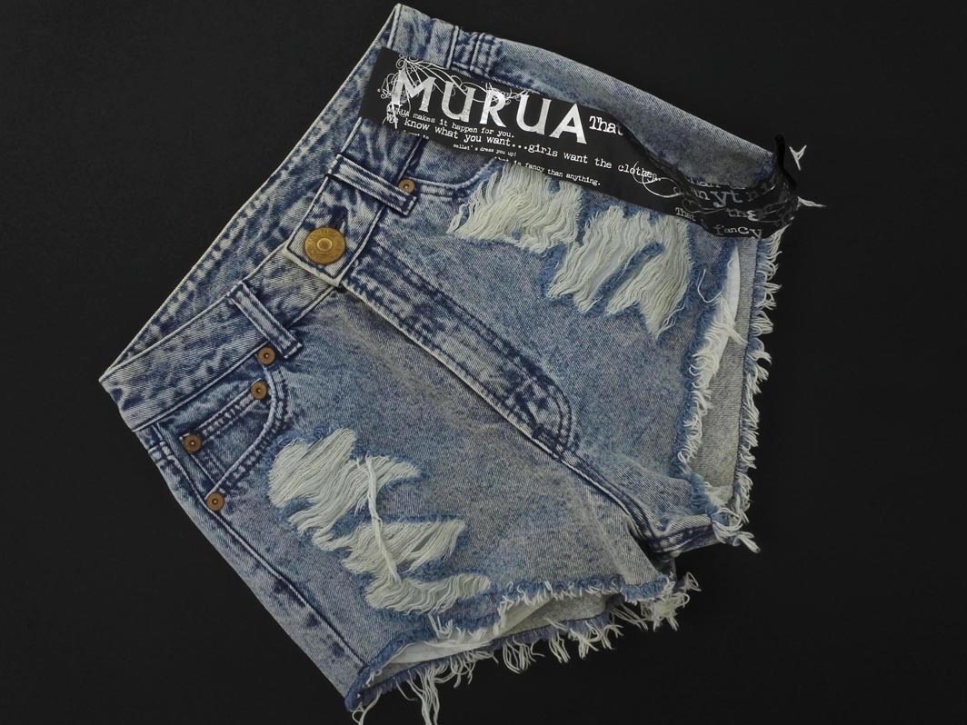 新品 MURUA ムルーア ダメージ加工 ショート デニムパンツ sizeM/青 ■◆ ☆ fhd0 レディース拍卖