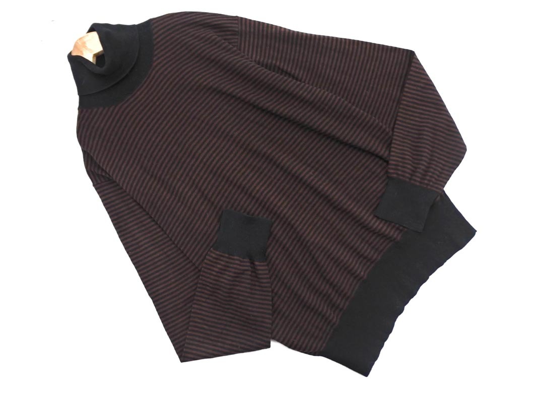 ネコポスOK EDIFICE エディフィス アンゴラ混 ボーダー タートルネック ニット セーター size40/茶x黒 ◇■ ☆ fia2 レディース拍卖