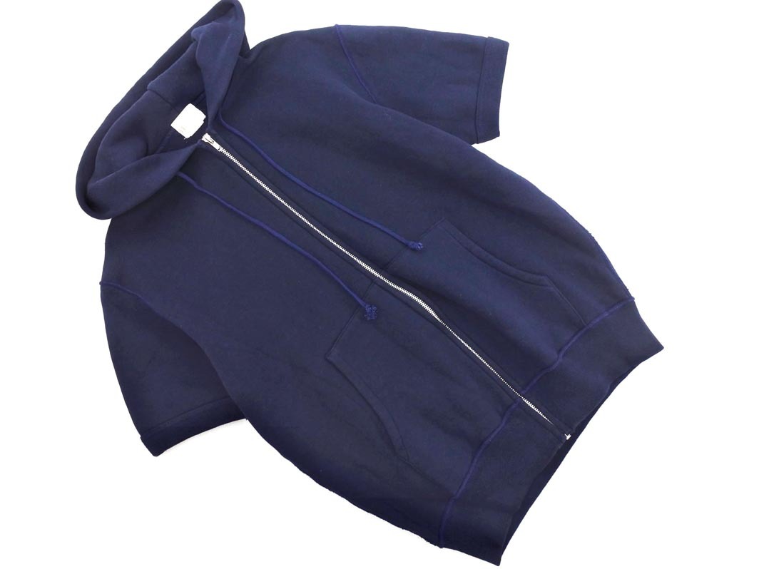 BEAMS ビームス 裏起毛 半袖 ジップアップ パーカー sizeM/紺 ◇■ ☆ fia3 メンズ拍卖