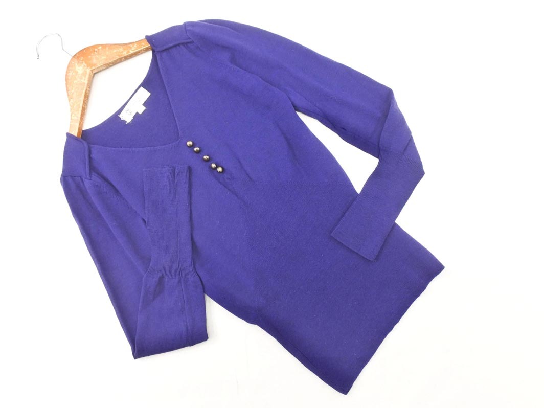 ネコポスOK MICHEL KLEIN ミッシェルクラン ウール100% Vネック ニット セーター size38/紺 ◇■ ☆ fia9 レディース拍卖