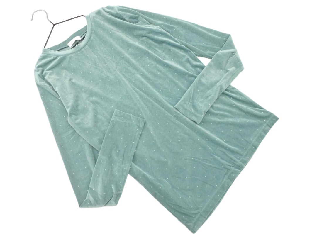 ネコポスOK LOWRYS FARM ローリーズファーム ベロア ドット カットソー sizeF/緑 ◇■ ☆ fib0 レディース拍卖