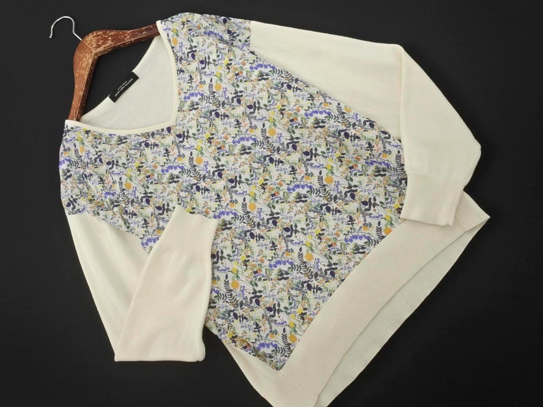 グリーンレーベルリラクシング ユナイテッドアローズ Vネック 花柄 切替 ニット セーター 白 ◇■ ☆ fib7 レディース拍卖