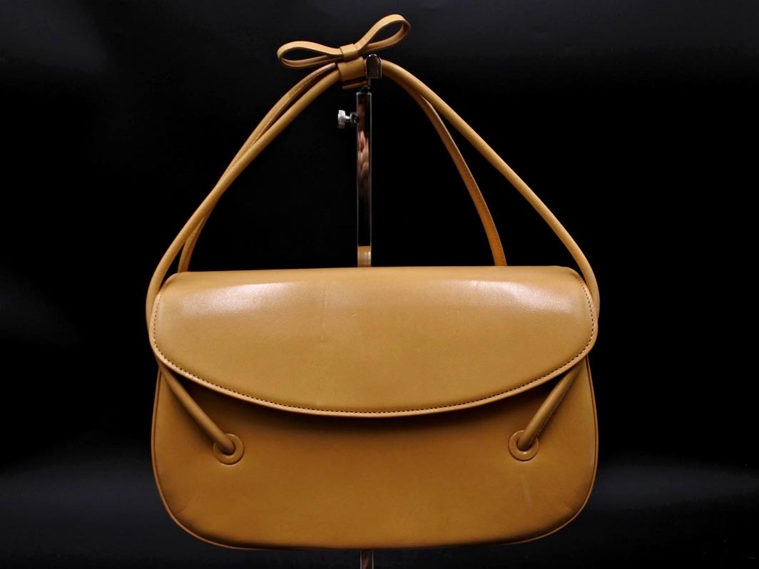 銀座かねまつ 本革 レザー ハンド バッグ 黄 ■■ ☆ fib6 レディース拍卖