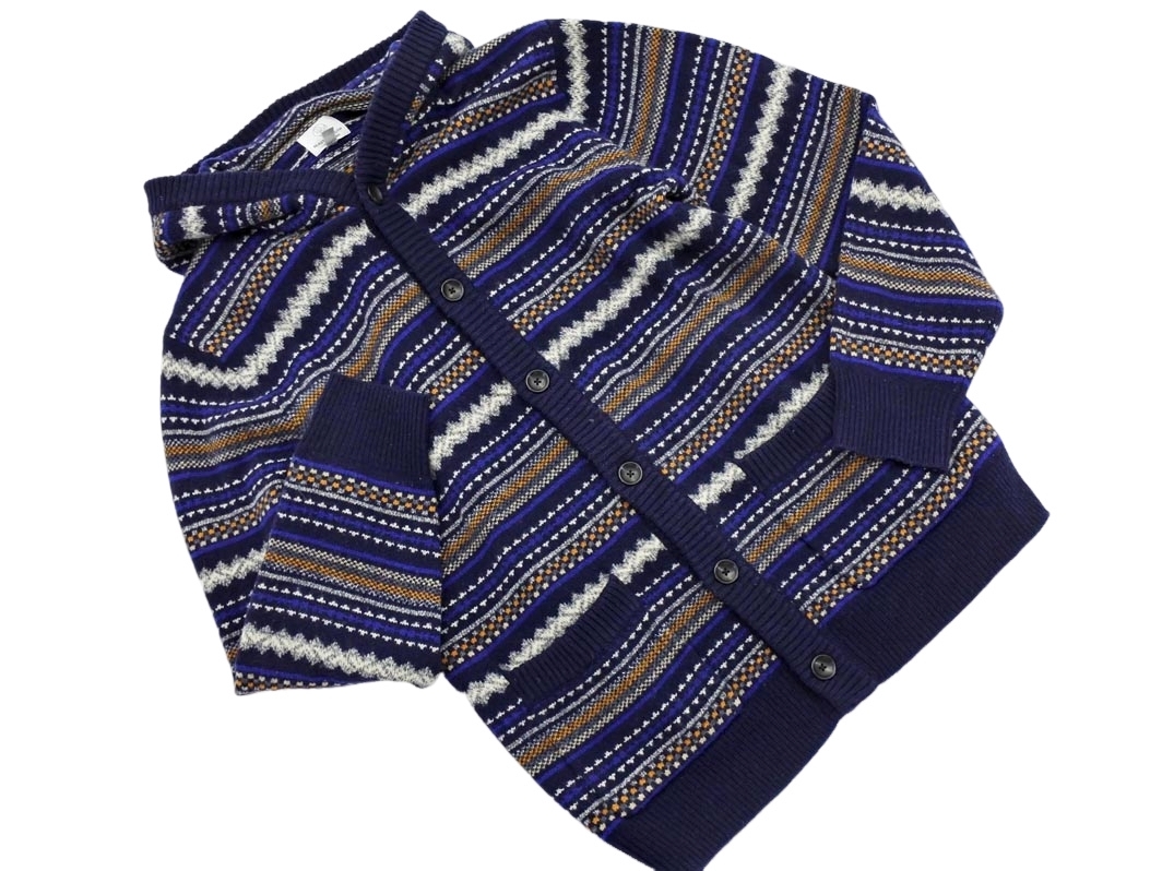 BEAUTY & YOUTH ビューティ&ユース ユナイテッドアローズ ウール100% フェアアイル柄 ニット パーカー sizeL/紺 ◇■ ☆ fib9 メンズ拍卖