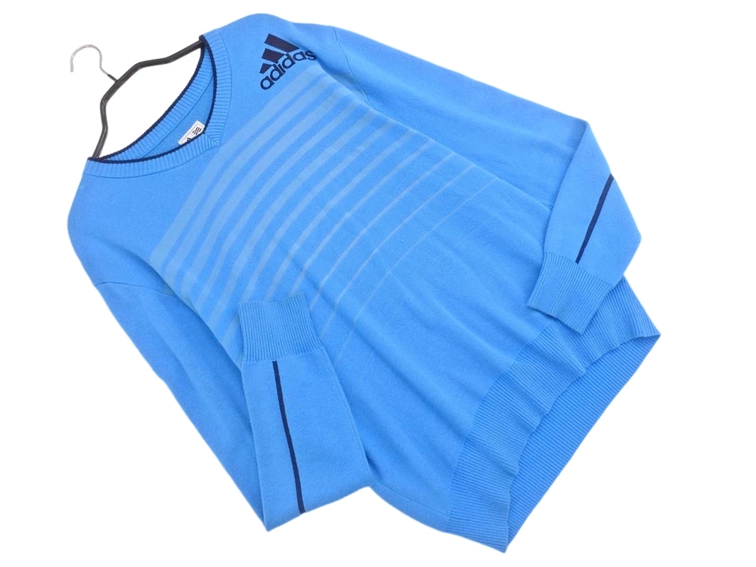 adidas アディダス ウール混 ゴルフウェア ボーダー ニット セーター sizeM/青 ◇■ ☆ fib9 メンズ拍卖