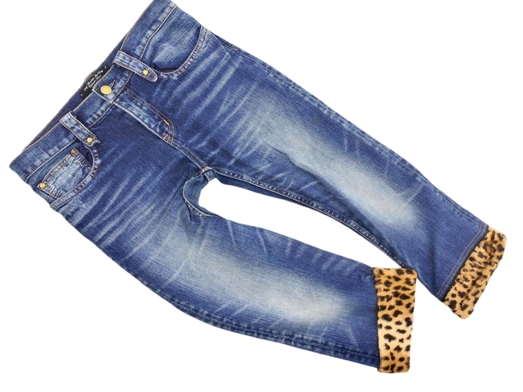 RNA アールエヌエー アニマル柄 裾 ファー クロップド デニムパンツ size2/青 ◇■ ☆ fib9 レディース拍卖