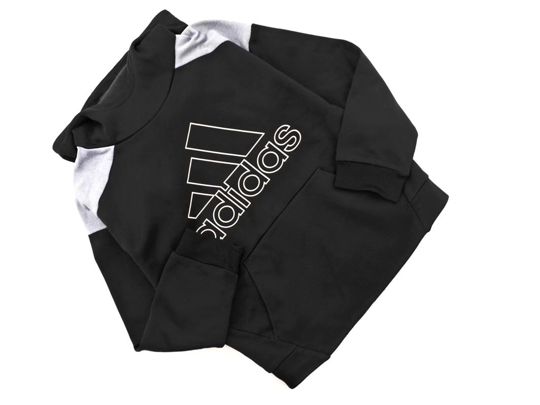 adidas アディダス キッズ 裏起毛 ロゴ プルオーバー パーカー size130cm/黒 ◇■ ☆ fib8拍卖