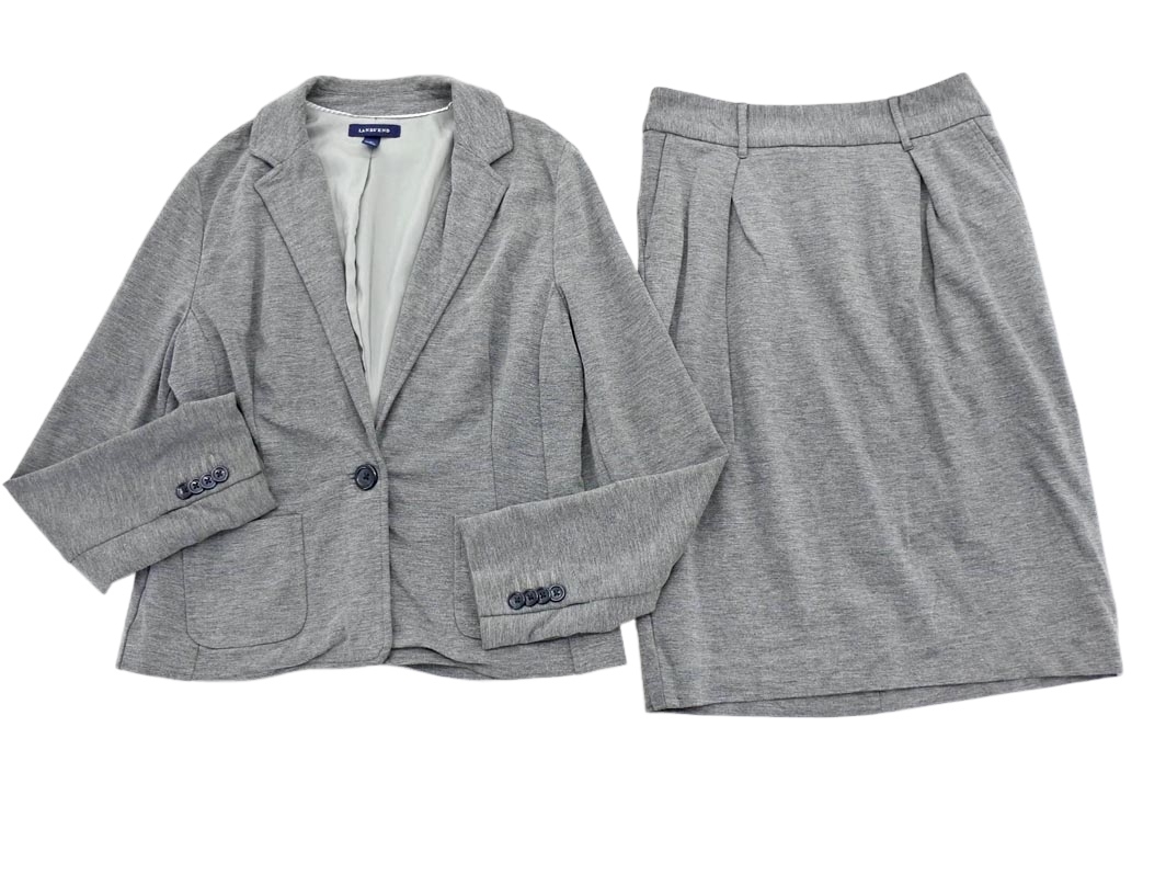 LANDS’ END ランズエンド ジャケット タイト スカート セットアップ size上11下64/グレー ◇■ ☆ fic2 レディース拍卖