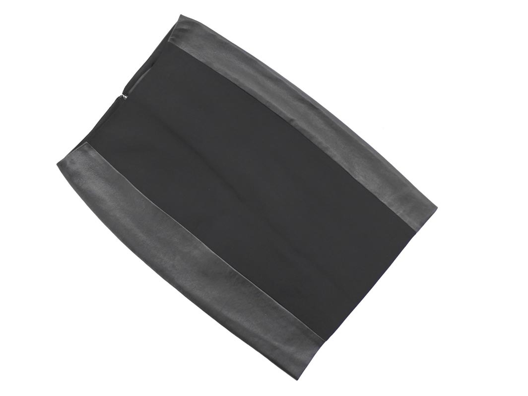 ネコポスOK Ralph Lauren ラルフローレン サイドレザー切替 タイト スカート size0/黒 ◇■ ☆ fic2 レディース拍卖