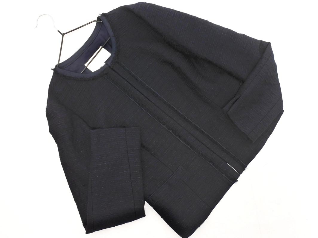 NATURAL BEAUTY ナチュラルビューティー ラメ ノーカラー ジャケット size38/紺 ◇■ ☆ fic5 レディース拍卖