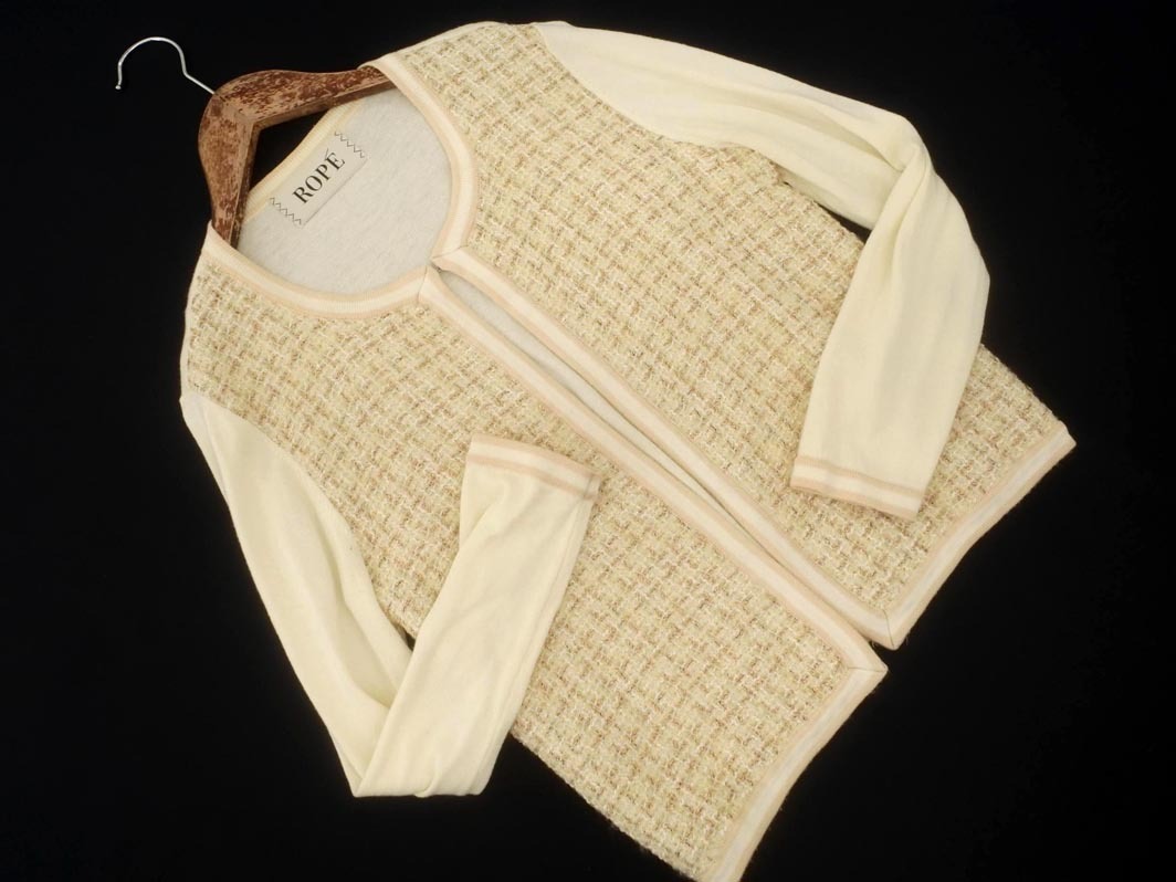 ROPE ロペ ウール混 ツイード 切替 カーディガン sizeM/オフホワイト ◇■ ☆ fic9 レディース拍卖