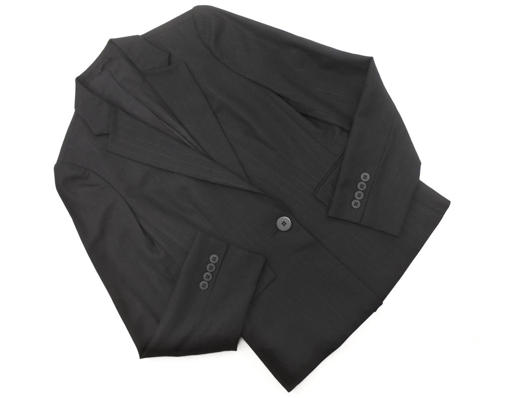 ANAYI アナイ シルク混 ストライプ テーラード ジャケット size38/黒 ■■ ☆ fic9 レディース拍卖