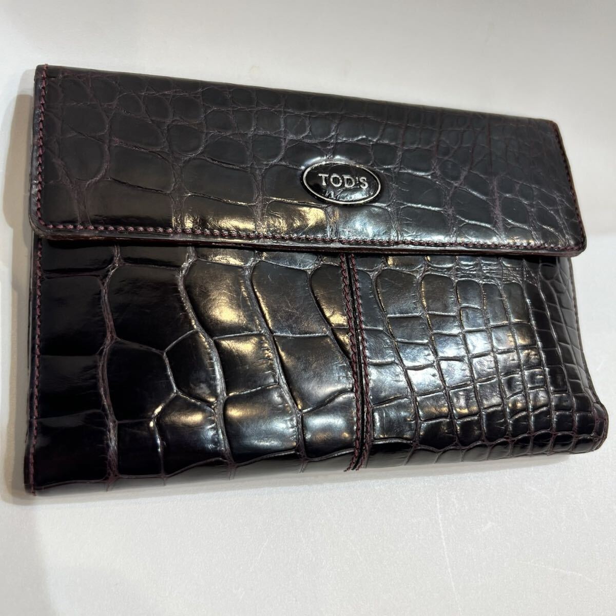 【即決】TOD’S クロコダイル革 ウォレット 長財布 財布 コインケース 札入れ ブラウン レザー トッズ 拍卖