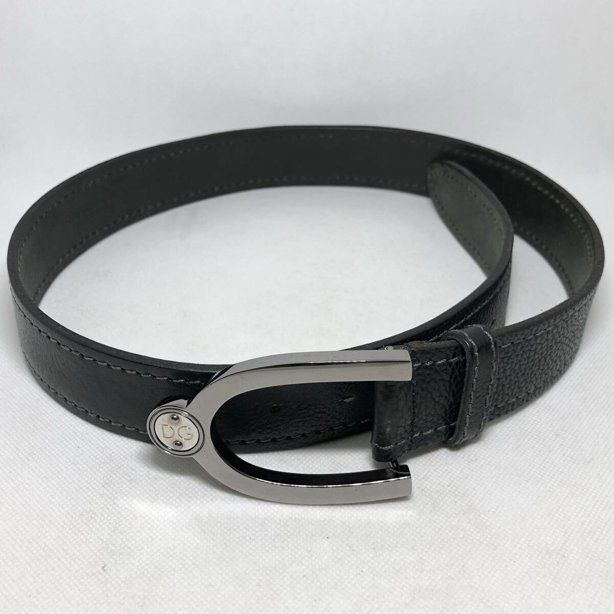 DOLCE&GABBANA D&G ドルチェ アンド ガッバーナ ドルガバ レザー ベルト バックル シルバー ブラック メンズベルト拍卖