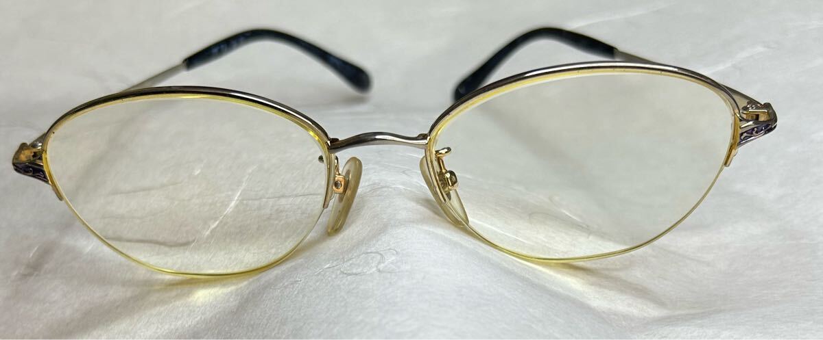 【度入り】バレンチノクリスティ チタニウム ハーフリム 136-50-17 強度遠視 UV透過率ゼロ 黄色みのレンズ used ガラスキズあり拍卖