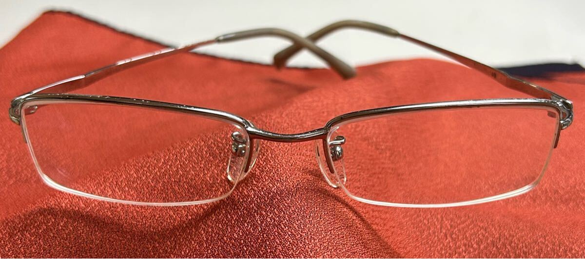 シルバー スクエア 近視 度入り眼鏡 ハーフリム 53-18-140 メーカー不明 テンプル傷みあり used拍卖