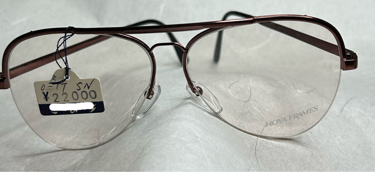 HOYA フランス 眼鏡フレーム メタルレッドカラー ハーフリム ダブルプリッジ 56-12-135 UV透過率10%レンズ 未使用 長期保管品拍卖