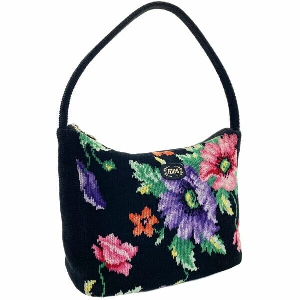 15812 フェイラー ハンドバッグ ポピーズ ワンショルダーバッグ 綿 ブラック 黒 マルチカラー FEILER拍卖