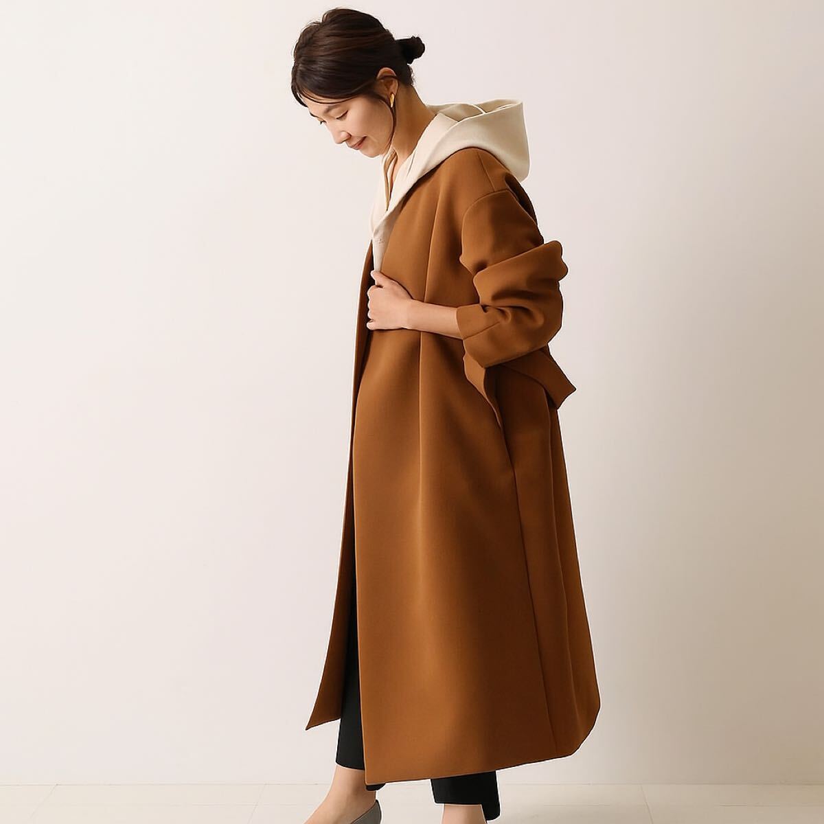 【定価42900円】NOBLE ノーブル エアクロスVカラーコート ロングコート ブラウン スピックアンドスパン拍卖