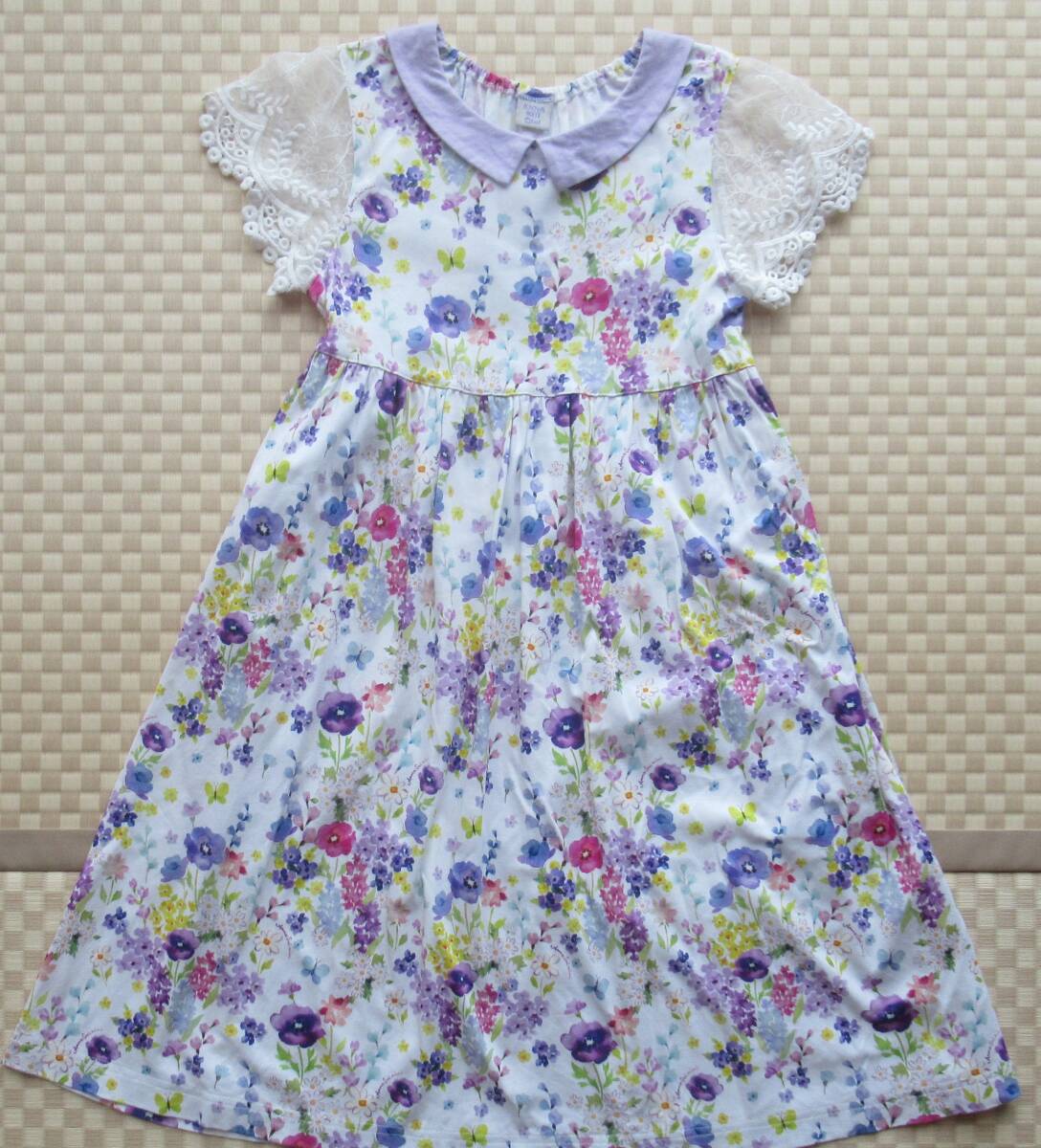 美品 アナスイミニ 140サイズ フラワーレース ワンピース お花 ドレス 子供服 キッズ 女の子 ジュニア お出かけ オシャレ拍卖