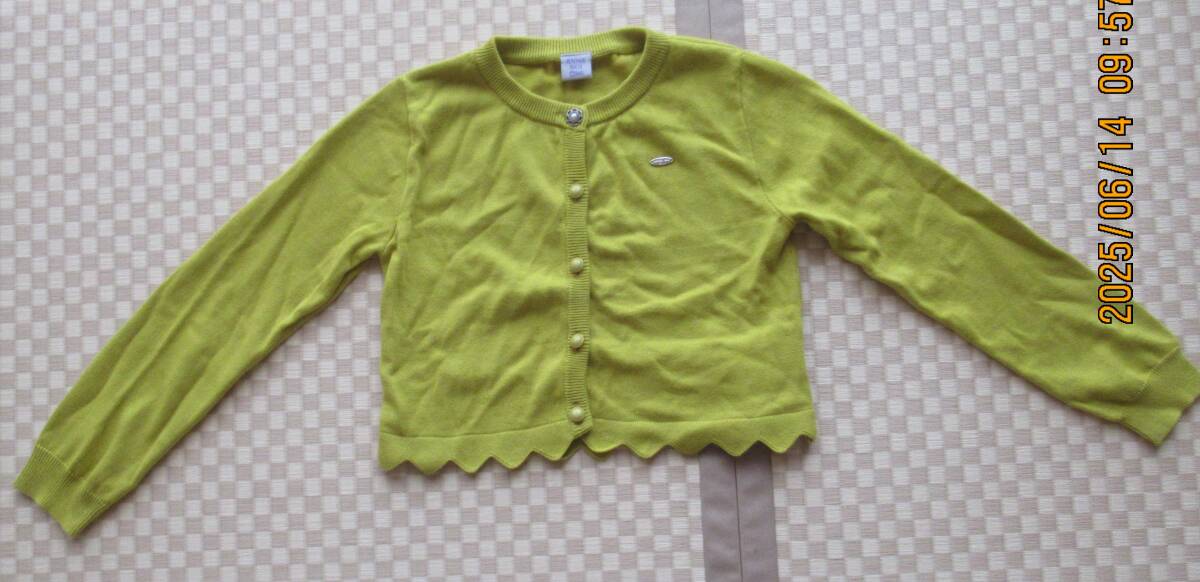 美品 アナスイミニ L 130サイズ 140サイズ からし ボタン カーディガン スカラップ 綿100 羽織り物 上着 子供服 女の子拍卖