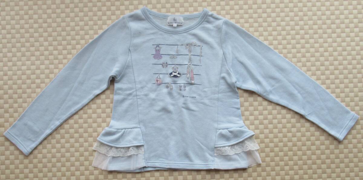 新品 未使用 タグ無し K 組曲キッズ LL 130サイズ 140サイズ 水色 トレーナー バレエ シューズ フリル 子供服 キッズ 女の子拍卖