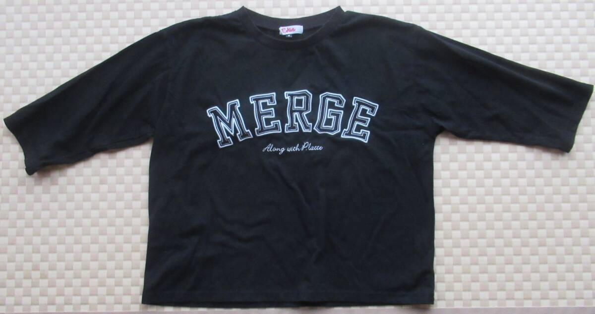 美品 ピンクラテ M 150 七分丈 カットソー ロンT ブラック 黒 子供服 キッズ ジュニア 女の子 スクール 刺繍 オシャレ拍卖