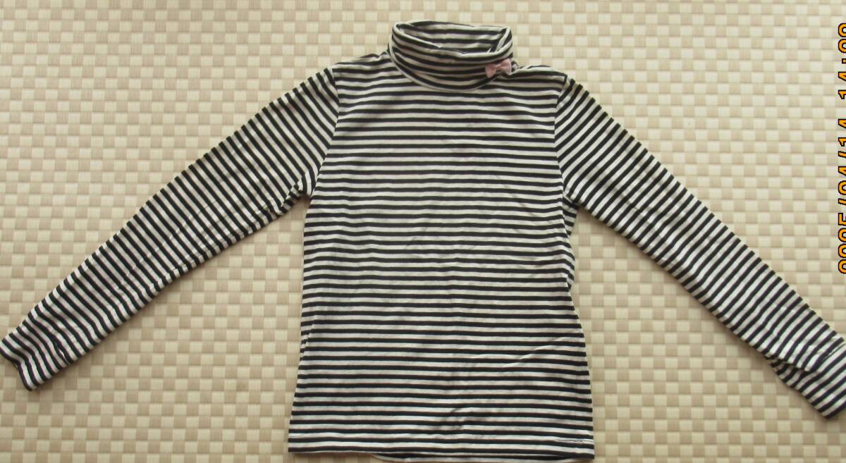 美品 日本製 シャーリーテンプル 140サイズ ボーダー 長袖カットソー ピンクリボン キッズ 子供服 女の子 ワンピのインナーにも拍卖