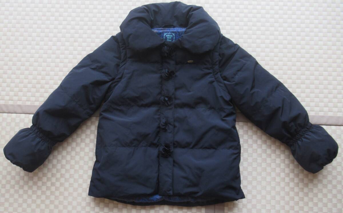 美品 アナスイミニ 140サイズ ダウンコート ネイビー 紺 お花 子供服 ジュニア キッズ 女の子 上着 羽織り物 冬物 アウター拍卖