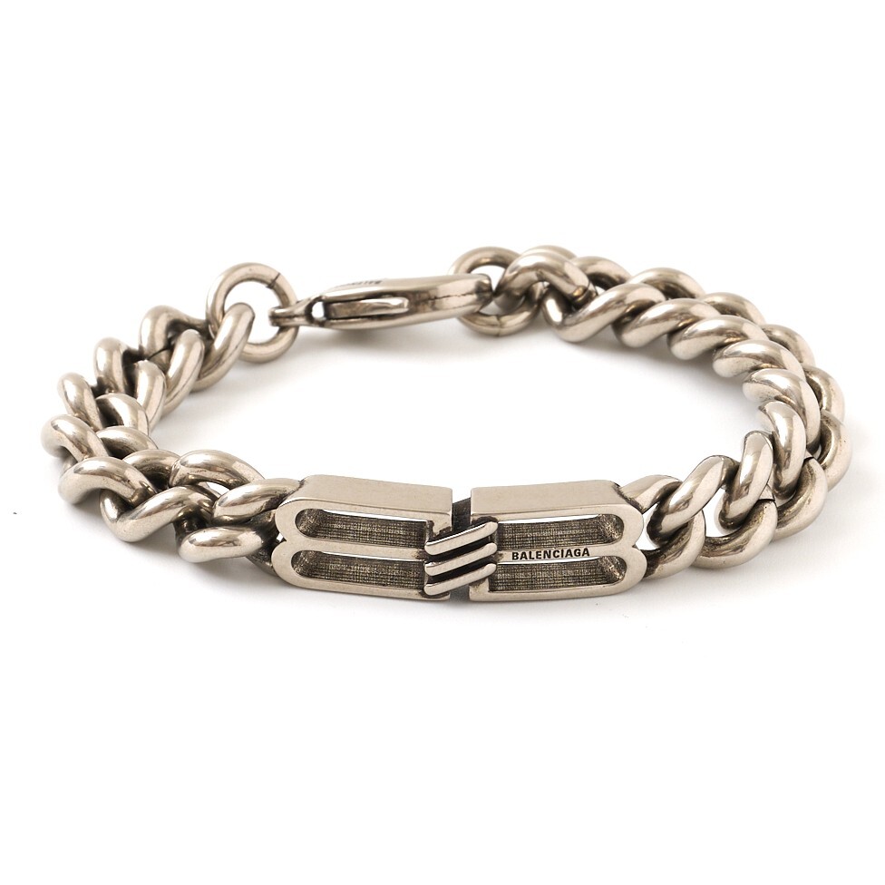 BALENCIAGA バレンシアガ Bb Icon Gourmette ブレスレット 718493TZ99I0911 バングル 真鍮 アンティークシルバー アクセサリー メンズ拍卖