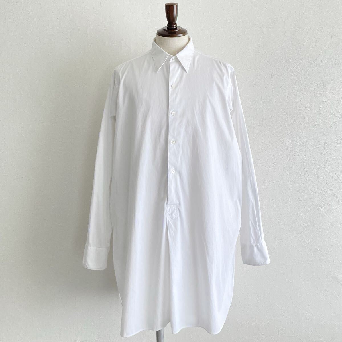 40s〜50s【Hemden Stube】グランパシャツ size L ユーロヴィンテージ プルオーバー マチ付き ホワイト/ロングシャツ ドレスシャツ 白拍卖