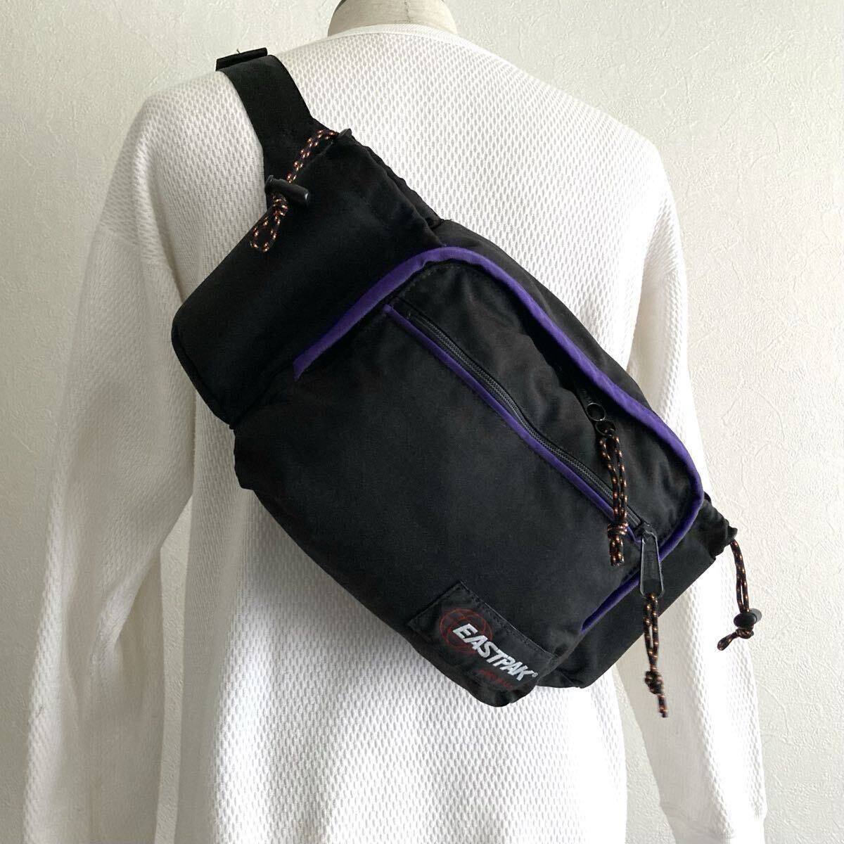 80s【EASTPAK】ウエストバッグ USA製 ブラック ボトルホルダー付き ヴィンテージ/イーストパック ファニーパック ウエストポーチ 黒 90s拍卖
