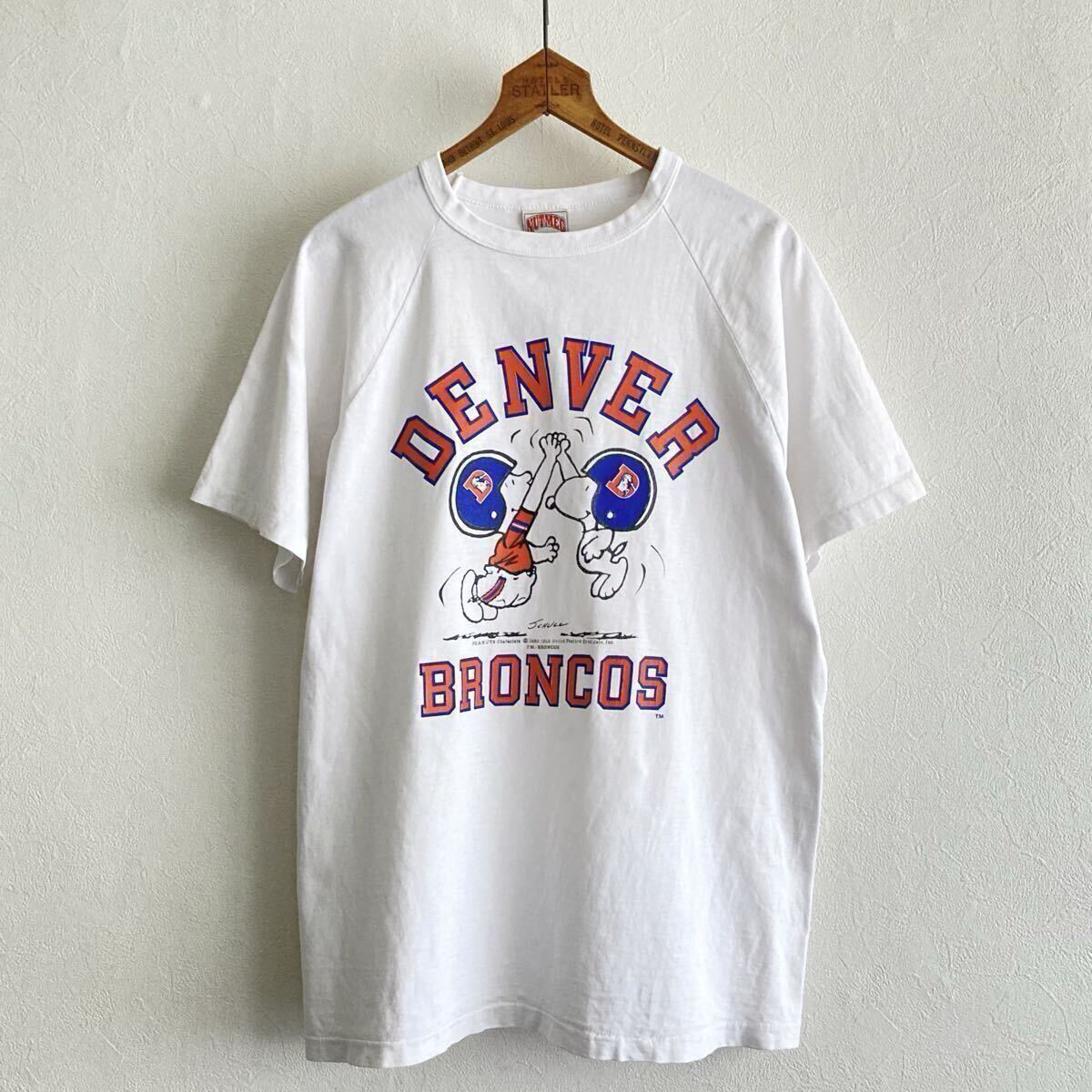 80s【PEANUTS×Denver Broncos】SNOOPY NFL ラグラン Tシャツ size L USA製 袖裾シングル ヴィンテージ/スヌーピー デンバーブロンコス拍卖