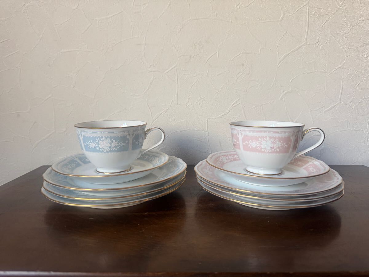 Noritake ノリタケティーセット レースウッドゴールド カップソーサー プレート 金彩 洋食器 水色 ピンク 拍卖
