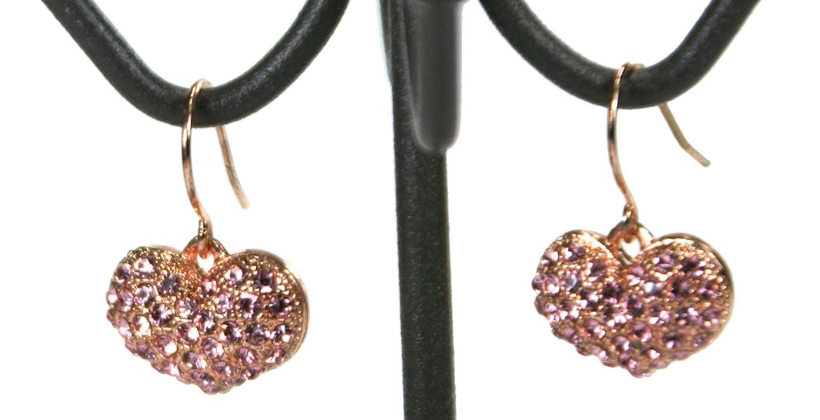 縦1.5cm 横2cm ピンクゴールド ハート CZダイヤモンド 大人かわいい 小さい フック ピアス拍卖