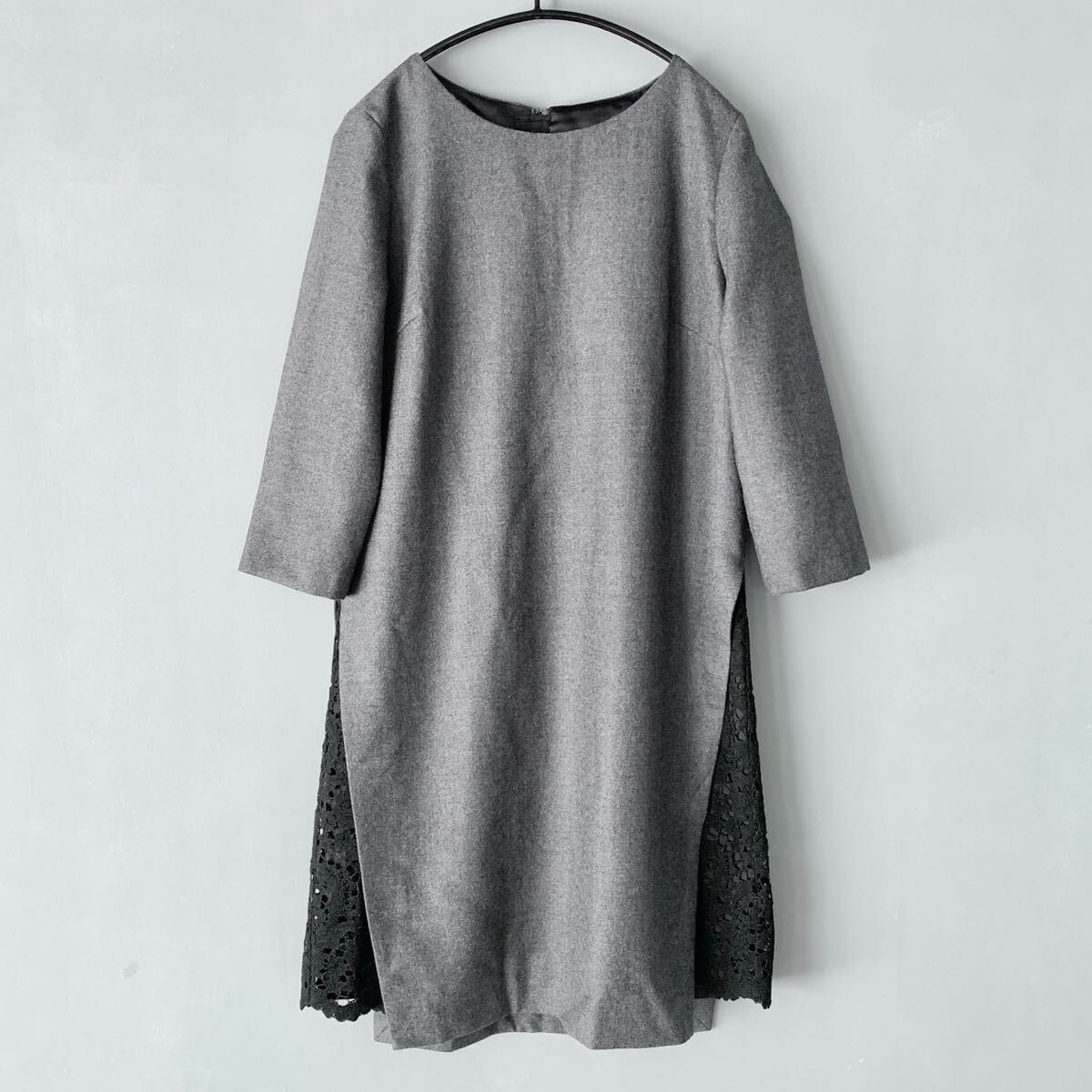 ANAYI ウール&レースコンビネーションワンピース SM アナイ グレーレース拍卖