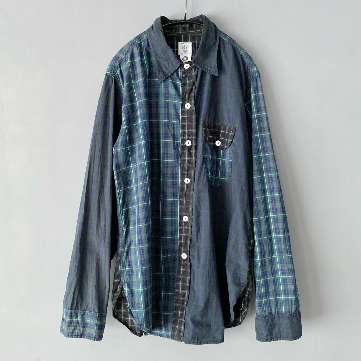 POST O’ALLS クレイジーパターンシャツ M ポストオーバーオールズ 緑系 グリーン タータンチェック USA製 アメリカ製 Made in USA拍卖