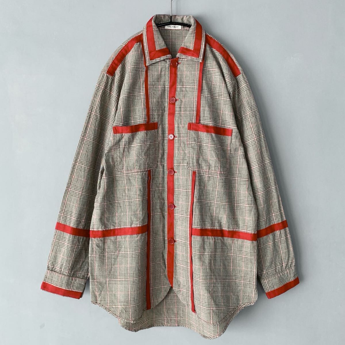 MILKBOY 90's グレンチェック テープ留め ロングシャツ パンク 拍卖