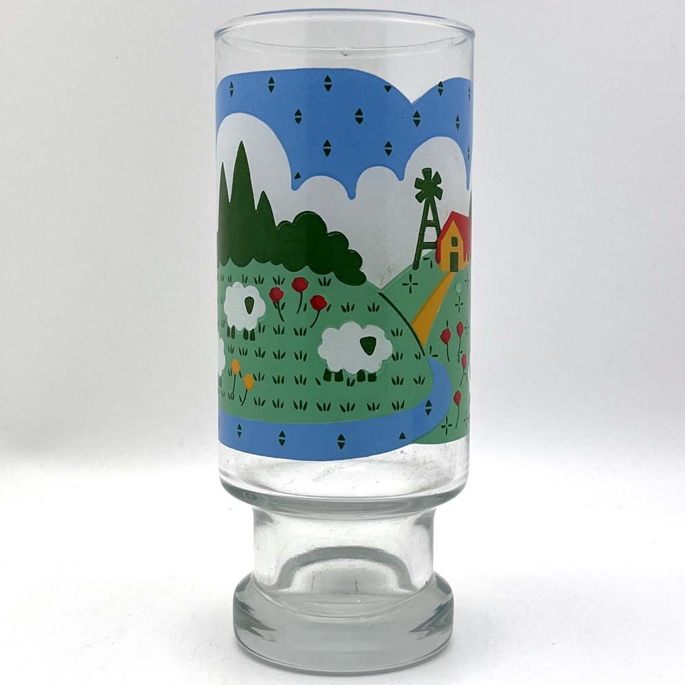 ANCHOR HOCKING NINA FARM SCENE GLASS/アンカーホッキンググラスfire kingファイヤーキング羊風景ジェダイdハンドルマグカップ80s拍卖