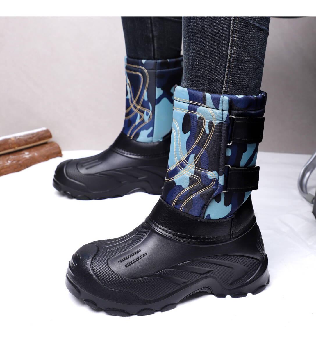 新品冬防寒 ブーツ メンズ レインブーツ メンズ スノーブーツ 防水 撥水 防滑 二重構造 インナー取り外し可能 25~28cm拍卖