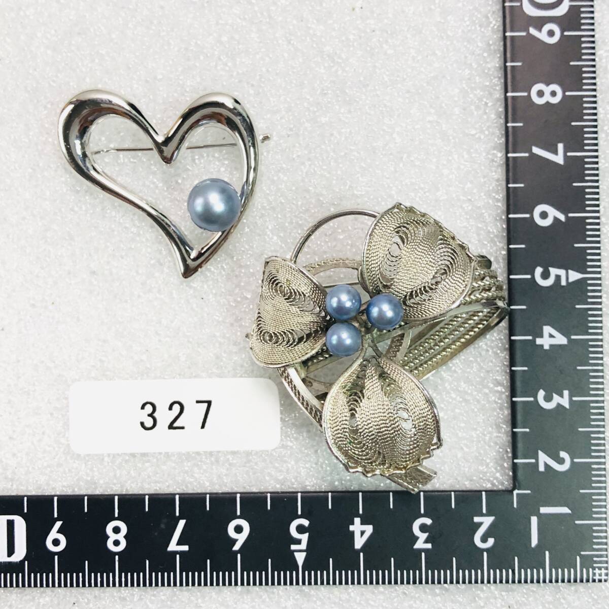 真珠 ブローチ 2点セット まとめて SILVER シルバー ブルーグレー パール アクセサリー 約18.58g 324拍卖