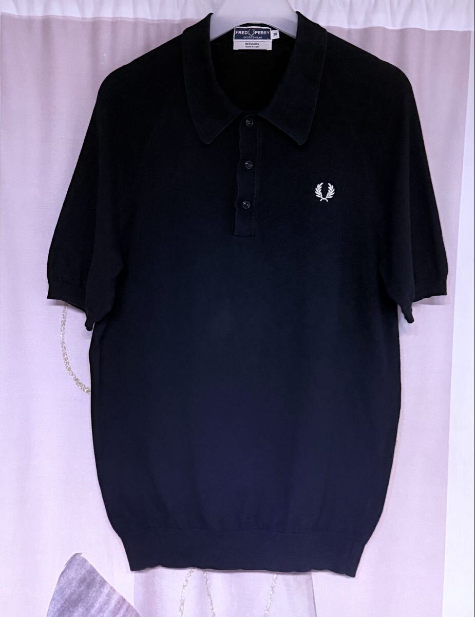 フレッドペリー コットン100% ニットポロシャツ ネイビー イタリア製拍卖