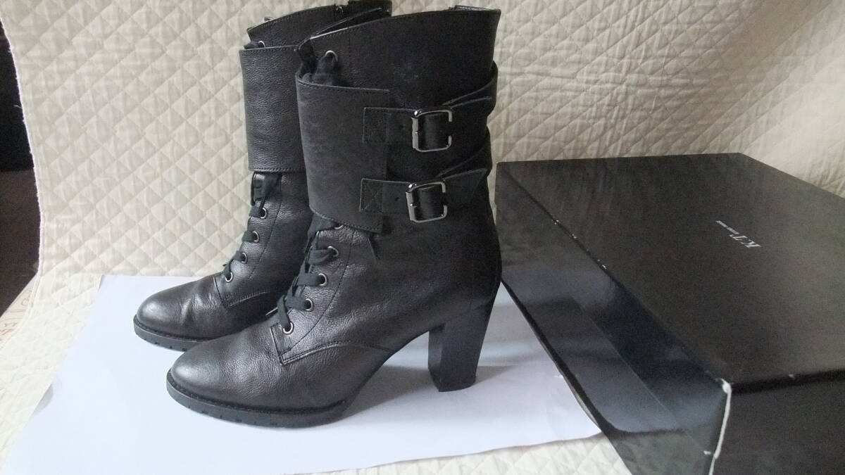 K.T キヨコタカセ 牛革ブーツ 黒 M 23~23,5 美品拍卖