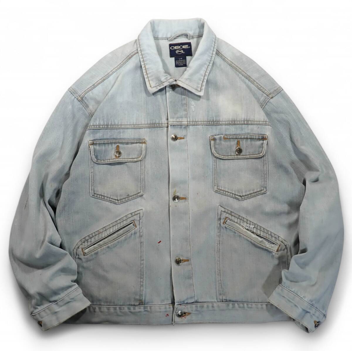 7040/CHEROKEE デニムジャケット L●色合い色落ちペンキよごれ雰囲気◎ ジージャン Gジャン チェロキー●洗濯プレス済● 古着拍卖