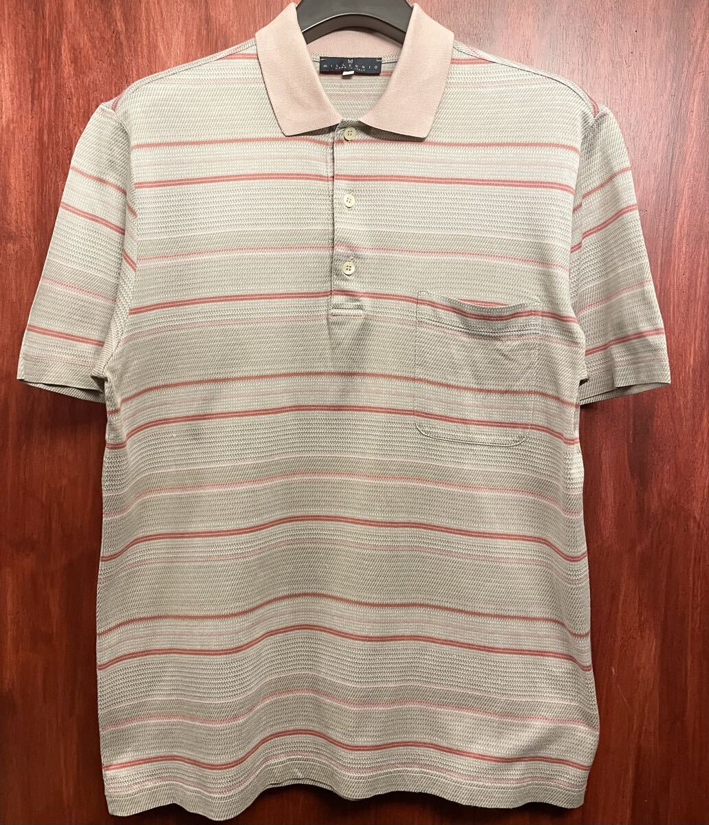 MADE IN ITALY製 MILLENNIO ボーダー柄 半袖ニットポロシャツ マルチカラー Lサイズ ミッレニオ イタリア製 ポロシャツ拍卖